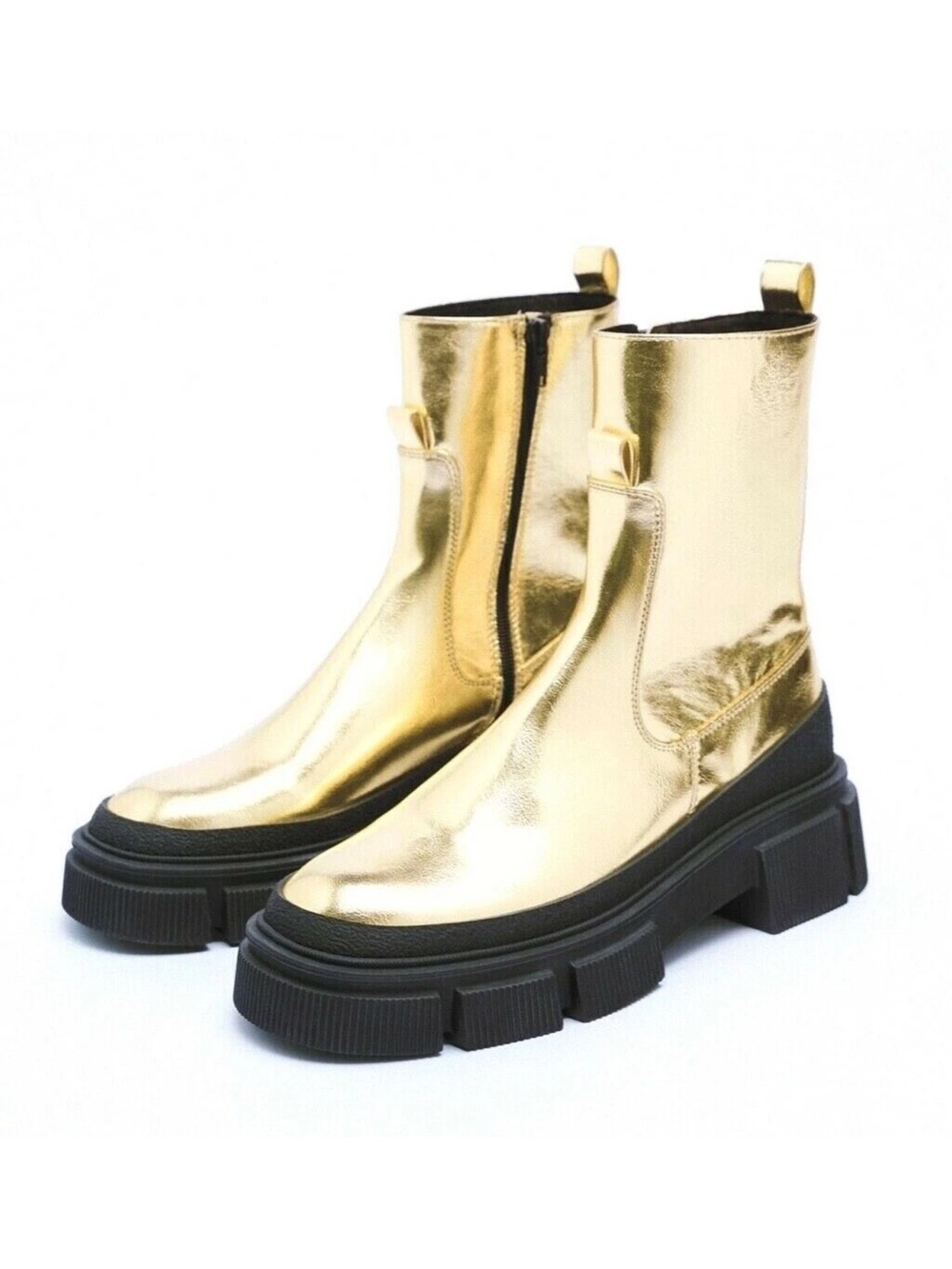 Zara Metallic Gold Platform Chelsea Boots